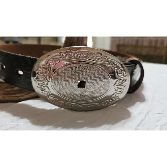 Vintage Nocona Boys Leather Belt With Western Embossed Design & Silver-Tone Buck - Picture 1 of 10